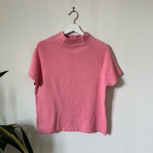 Vintage Lilly Pulitzer Mock Neck Silk Blend Short Sleeve Top In Pink